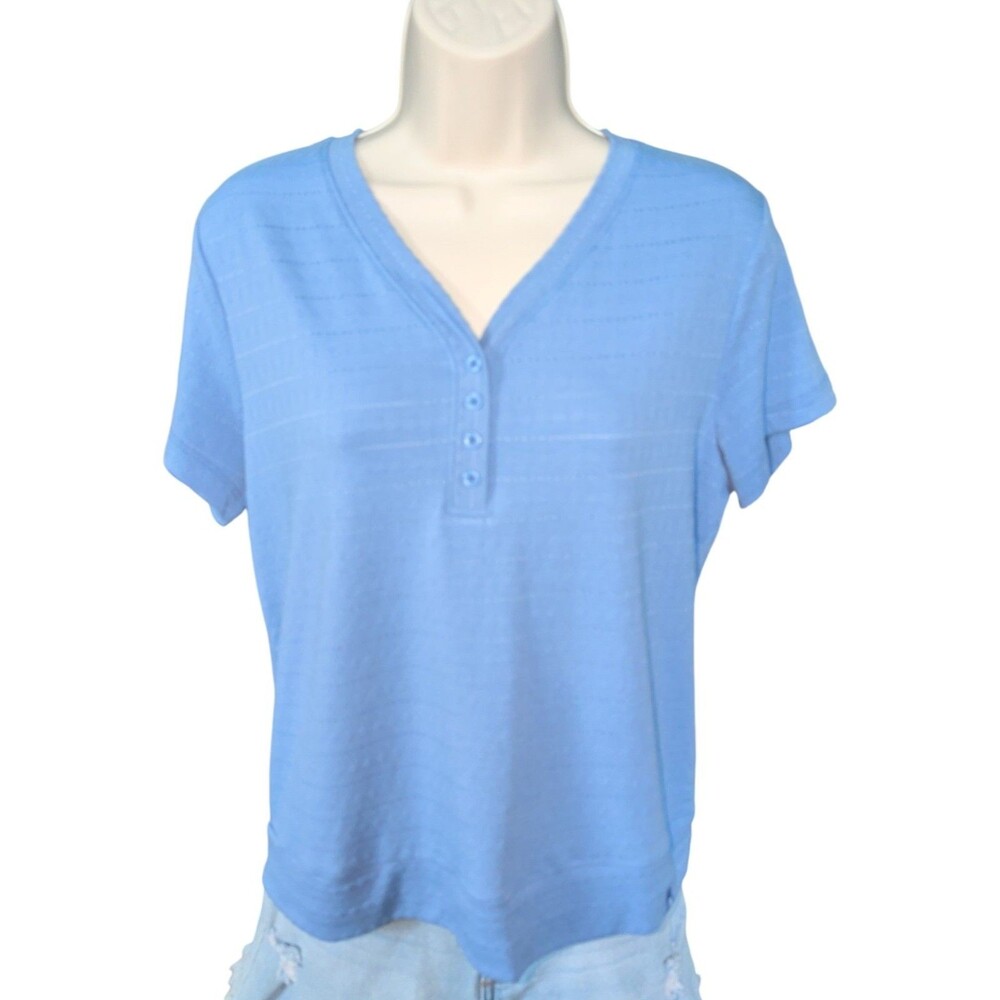 ZeroXposur Blue Short Sleeve V-Neck Henley Tee Size Small